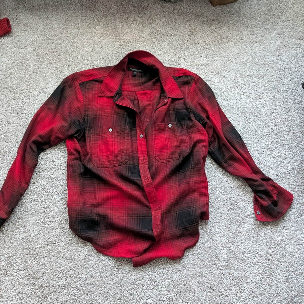 Banana Republic Red and Black Plaid Blouse
